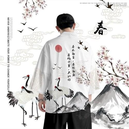 Sun Proof Kimono Men Clothing Oversized 5XL 6XL Cardigan Chinese Style Male 3/4 Sleeve Cardigan Shirt Loose Satin Streetwear