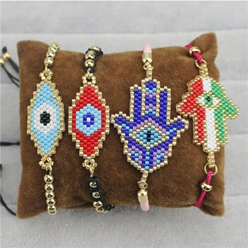 Adjustable 5pcs/lot Miyuki seed beads bracelet,eye/palm shape connector with rope/copper bead charm bracelet