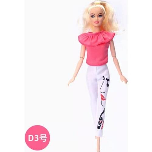 Ruffled Collar Rosy Shirt Top Face Print Pants Trousers 1/6 BJD Clothes for Barbie Doll Outfits Set 11.5" Dolls Accessories Toys