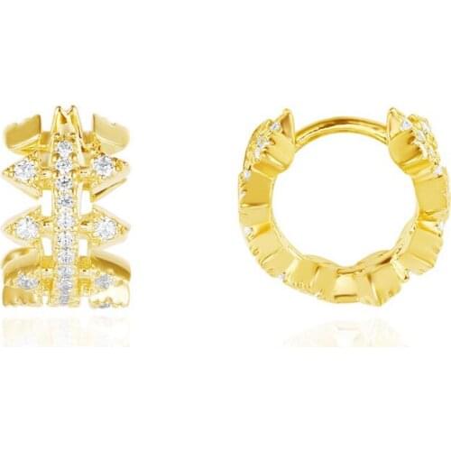 SOELLE 925 Sterling Silver Yellow Gold Color Spikes Mini Hoop Earrings Pave Cubic Zirconia Women Fine LA BELLE EPOQUE Jewelry