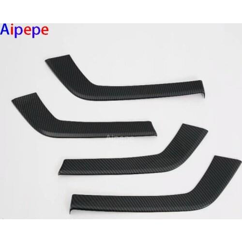 Car Styling Carbon Fiber Interior Handle Cover Trim Door Panel Bowl Sticker Decorative for Audi Q7 2016 to 2018 Auto Accessories
