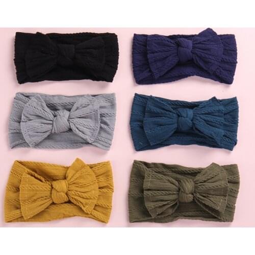 Jacquard Rib Wide Nylon Newborn Headband Knotted Bow Hair Band Braid Bows Baby Hair Accessories for Infants 27 Colors