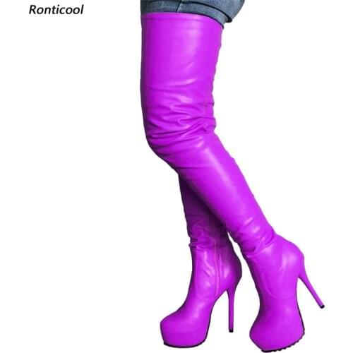 Ronticool Customization Women Thigh Boots Side Zipper Stiletto Heels Round Toe Beautiful 9 Colors Dress Shoes Women Us Size 5-20