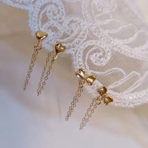 New fashion 100% 925 Sterling silver cute lovely bowknot charm long tassel chain earrings for Women girl party Jewelry wholesale