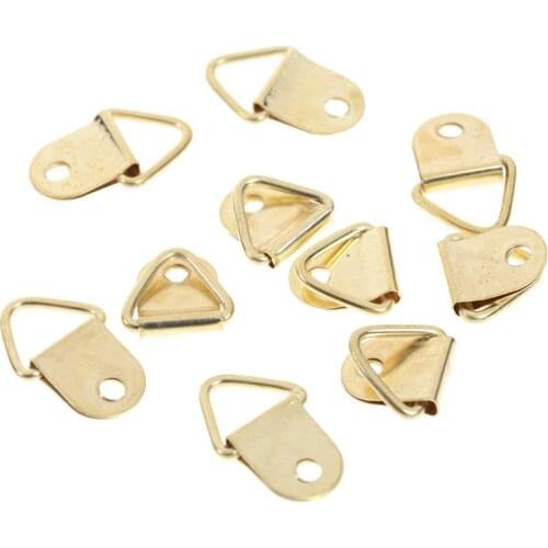 10Pcs Universal Strong Golden D Rings Decor Picture Frames Hanger Hooks Hanging Triangle Screws Helper Wholesale