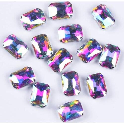 18mm Glitter Rectangle Rhinestones For Needlework Sew on Rhinestones For Clothes Stones and Crystals Rhinestone With Silver Claw