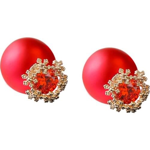 2018 Christmas red snowflake ear nail temperament Baitao personality creative Grinding Ball Earrings