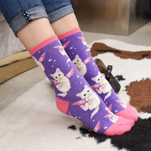 2021 Colorful Womens Cotton Crew Socks Funny Banana Cat Animal Pattern Creative Ladies Novelty Socks For Gifts
