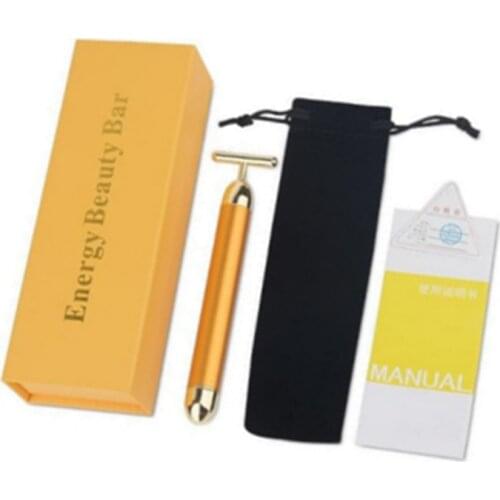 24K gold Facial Massager Slimming Face Roller Vibration Lift Skin Tightening Facial Beauty Care T Shape Facial Beauty Massager