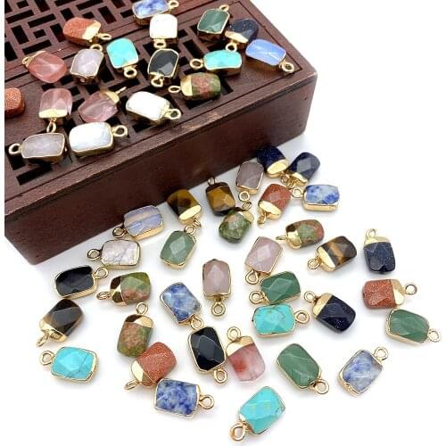 3pcs Natural Stone Rectangular Pendant Faceted Electroplating Blue Sandstone Crystal Multicolor Necklace Earring Pendant 8x15mm