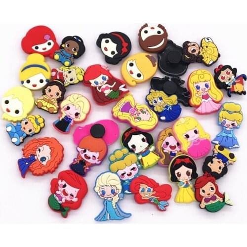 50pcs Cartoon Princess PVC Shoe Charms Shoe Accessories Garden Shoes Decoration for Croc Wristbands Jibz Girls Party X-mas Gift