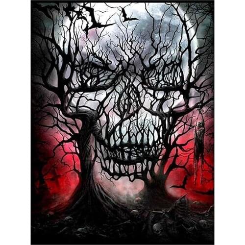 Diamond Painting Full Circle Diamond Kit Rhinestone Picture Art Craft Home Door Decoration (Skull and Tree)
