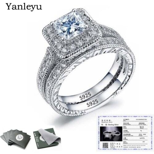 Big Sale! Yanleyu Genuine 925 Sterling Silver Wedding Rings Set for Women Square AAA+ Zircon Engagement Jewelry Ring Gift PR391