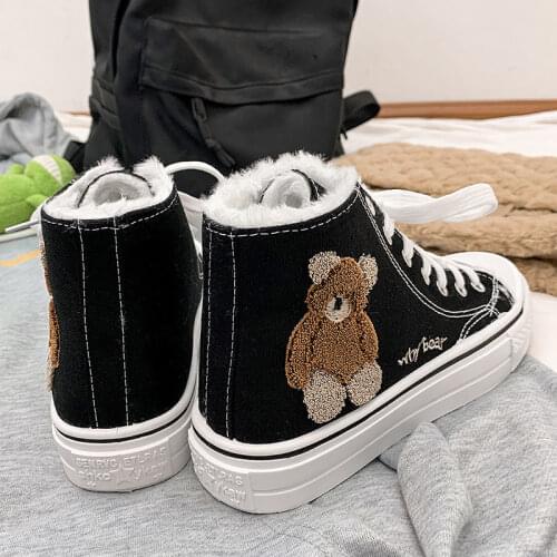 Shoes Woman Winter Style with Fleece Cute Cotton Boots Womens High Top Wild Korean Style Canvas Luxury Designer Design Fashion