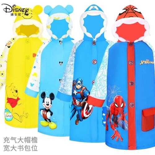 Disney Childrens Raincoat Spiderman Raincoat Captain America Schoolbag Raincoat Students Waterproof Raincoat