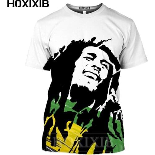 HOXIXIB 3D Print Singer Bob Marley T Shirt Camping Mens T-shirts Women White Sweatshirt O Neck Harajuku Men Tshirt Cool Clothes