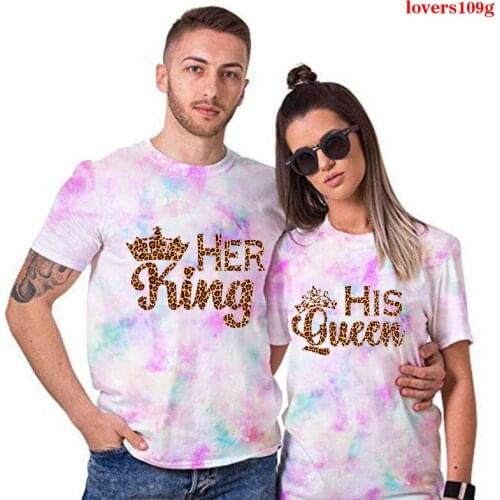 3D Couple T Shirt King Queen Letter Print Lovers T Shirt Short Sleeve O Neck Tshirt Summer Women Tie-dye Tee Shirt Tops Clothes