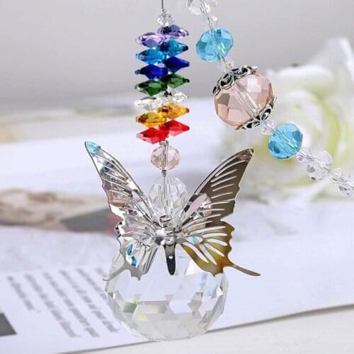 H&D Crystal Ball/Butterfly Prism Rainbow Maker Decor for Home Droplet Charm Ornament Sun Catchers Pendant Hang for Window Gift