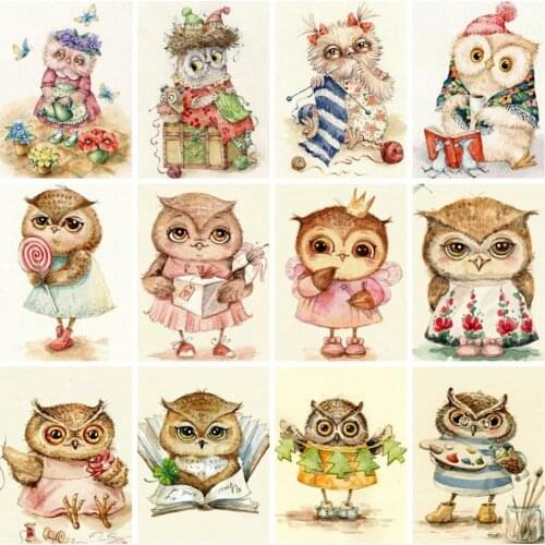 Huacan 5d Diamond Painting Owl Handmade Gift Embroidery Cross Stitch Animal Mosaic Cartoon Home Decoration