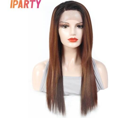 Natural Black Lace Front Synthetic Wig For Black Women Long Straight Soft Lace Wigs High Temperature Daily Party Cosplay IPARTY