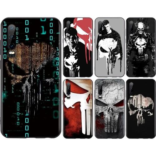 Marvel Punisher For Huawei P50 P40 P30 P20 P10 P9 P8 Lite E Pro Plus Lite Mini 2019 2017 Black Soft Phone Case