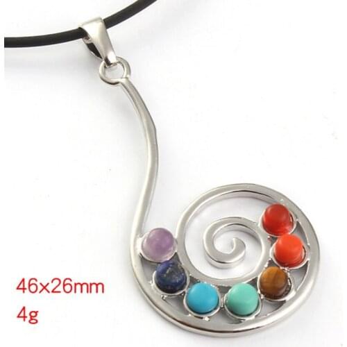 Kraft-beads Silver Plated 7 Beads Stone Spiral Universe Healing Balance Chakra Spiral Pendant Fashion Jewelry