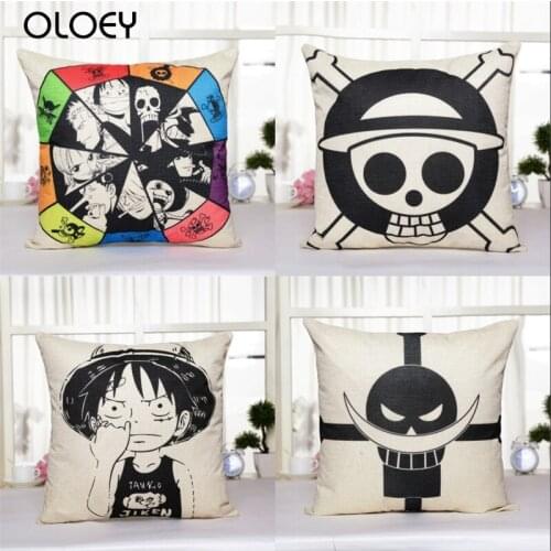 Classic Cartoon Luffy Image Square Linen Soft Cushion Cover 45cmx45cm Home Bedroom Office Hotel Car Decoration Cushion Cover