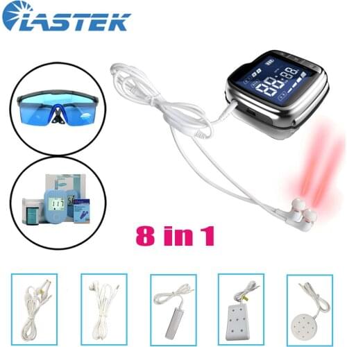 LASTEK 8 in 1 Home Laser Therapy Watch + 5 Ears Nose Oral Throat Treatment Accessories + 650nm Goggles + Blood glucose Meter kit