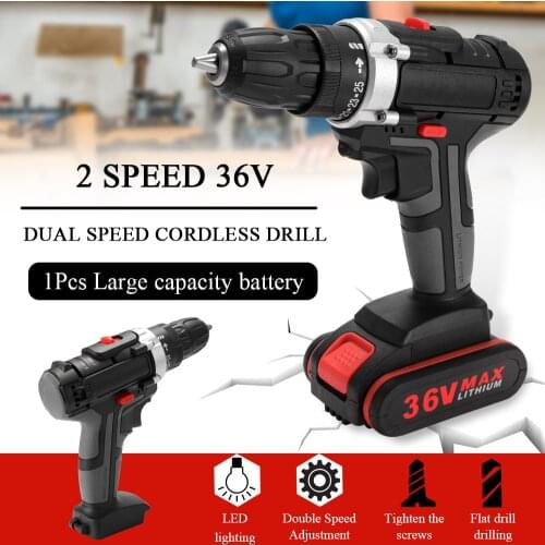36V Multifunctional Electric Impact Cordless Drill Wireless Rechargeable Hand Drills Home DIY Electric Power Tools with battery