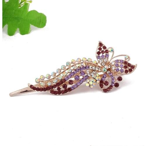 Fashion Womens Headwears Gorgeous Crystal Butterfly Bandanas Hair Accessories Elegant Barrettes Hair Clips for Pretty Women