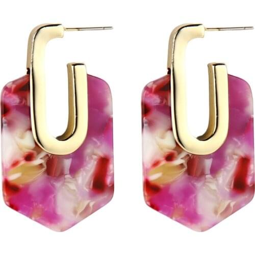Fashion Women Earrings Fuchsia Acrylic Earrings Danging Hanging Metal C Big Circle Exquisite Geometric Brincos Bijouterie