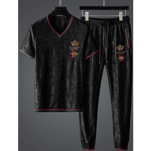 2021 printing tide brand letter embroidery leisure sports suit mens loose size matching two-piece set