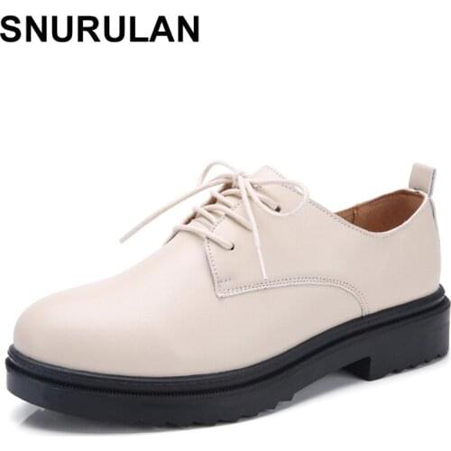 SNURULAN2019 new arrival summer womens casual leather shoes Womens lace shoes womens moccasins plus Size35-40E106