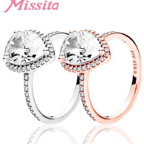 MISSITA 2019 NEW Water Drop AAA Zircon Finger Rings For Women Fit Pan Wedding Engagement Silver Color Jewelry Gift Dropshipping