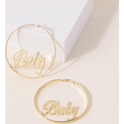 2020 Wholesale INS Hot Selling Earrings Exaggerated Big Circle Baby English Letter Earrings Popular Jewelry Factory Direct Sales