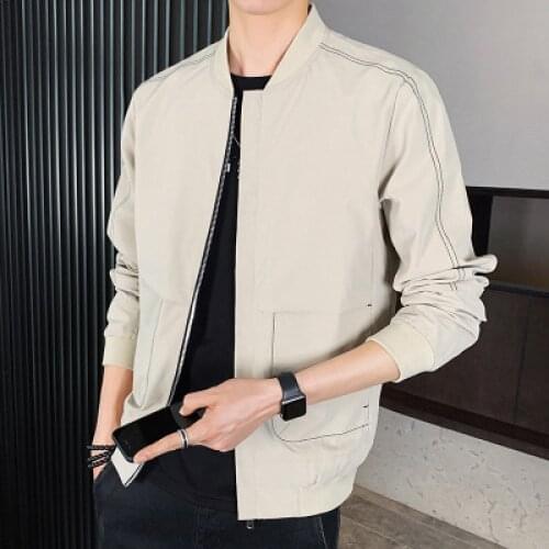 Autumn and winter thin Solid Casual Jacket fashion mens jacket mens stand-up collar tooling baseball collar casual