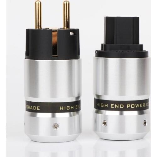 New Hifi audio High End pure copper IEC Female Connector Brass 24KGold Plated EUR Schuko male Power Plug for DIY power Cable