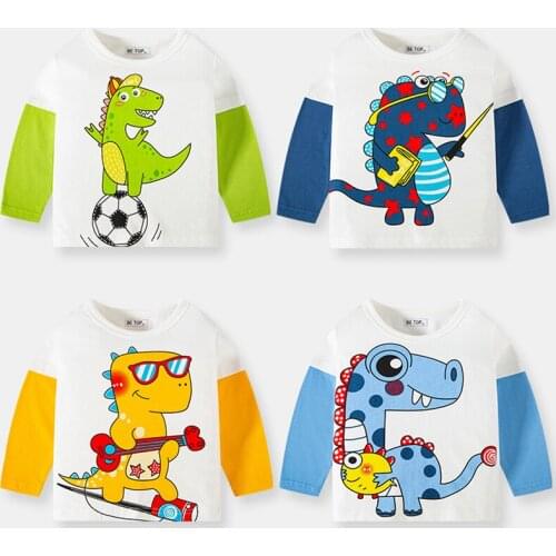 Be-Top Boys Childrens T-shirts Autumn Cute Cool Dinosaur Pattern kids Shirts Casual Crew Neck for Long Sleeve Top Baby Clothes