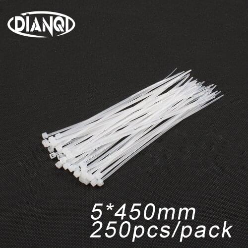 250pcs 5mm*450mm 3.6mm Self locking Nylon Cable Ties White color Plastic Zip Tie wire binding wrap straps UL Certified