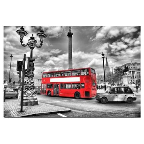 Red London Bus Cityscape Black And White Art Film Print Silk Poster Home Wall Decor 24x36inch