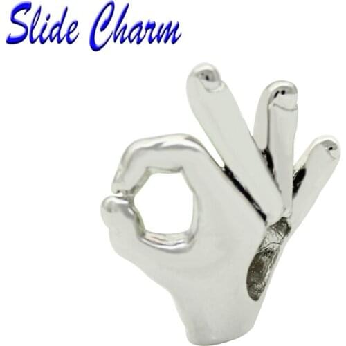 Slide charm OK Gesture European Luxury Charm Beads fit Pandora Bracelet and Bracelet Pendant DIY jewelry