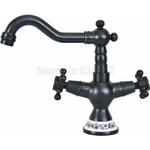 Basin Faucets Oil Rubbed Bronze Double Handle Deck Mounted Bathroom Sink Washbasin Water Mixer Tap tnf645