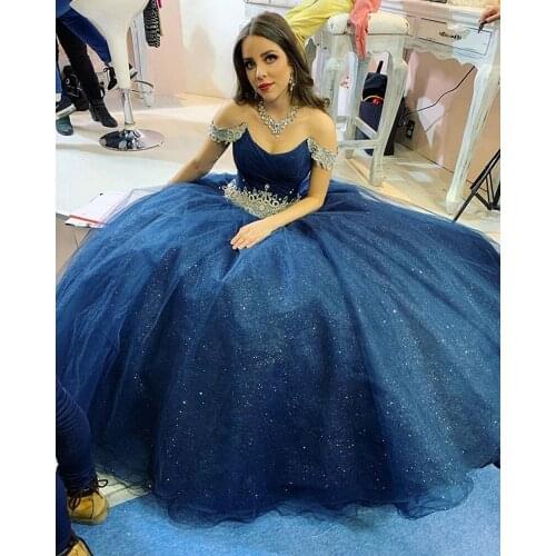 Vestidos de Cap Sleeve Beaded Quinceanera Dress Puffy Princess Off Shoulder Sweet 16 Dress Floor Length