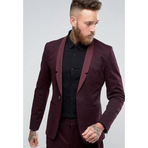 Custom Burgundy Wedding Suits for Men Slim Fit Skinny 2 Piece Groomsman Tuxedos jacket and pant