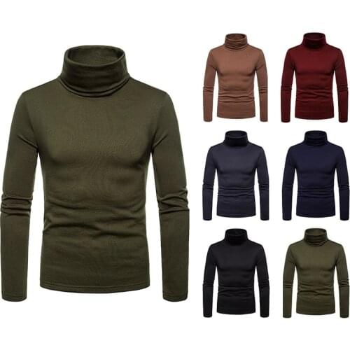 2019 Winter Warm High Neck Sweater Mens Large Plush Warm Standing Collar Long Sleeve Pullover Bottoms Casual Autumn Sweater