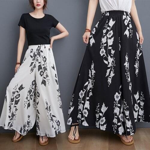 Floral Print Loose Trousers for women fashion pantalones mujer cintura alta pastel Womens trousers elastic female pants