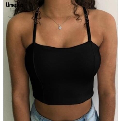 Umeko 2020 Fashion Summer Womens Suspenders Off Shoulder Women Tank Top Woman Clothes Tops Camis Short Solid Sexy & Club