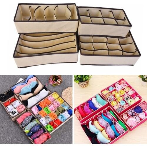 2021 Underwear Storage Box 4 Pack Closet Underwear Organizer Drawer Divide By For Underwear Bras Socks Ties Household Storage