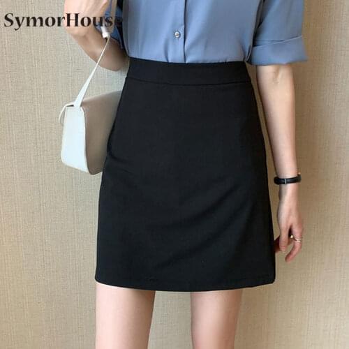 Women Black Skirts Preppy Style A-line High-waist Mini Skirts Women Solid Elegant Casual OL A-Line Skirts For Women 2021