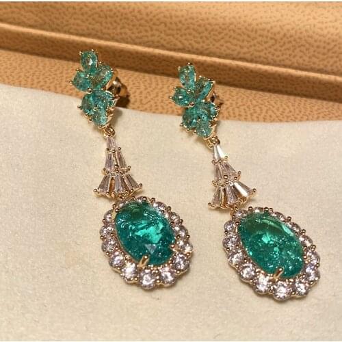 New Fashion Elegant Retro Green Zircon Dangle Earrings for Women Jewelry Gifts